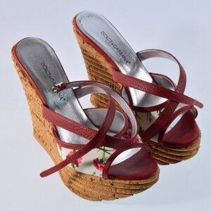 Dolce & Gabbana Real Cork Leather Platform Wedge Sandals in Box Size 37